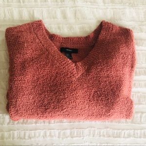 Fluffy Watermelon Pink V-Neck Oversized Sweater